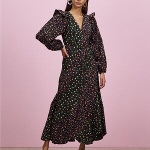 Topshop Womens size 14 cotton poplin black floral dress